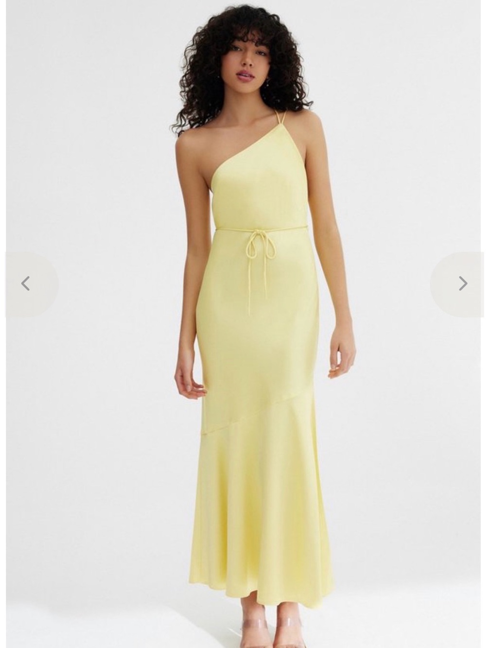 Asymmetrical One-Shoulder Yellow Tie-Waist Dress